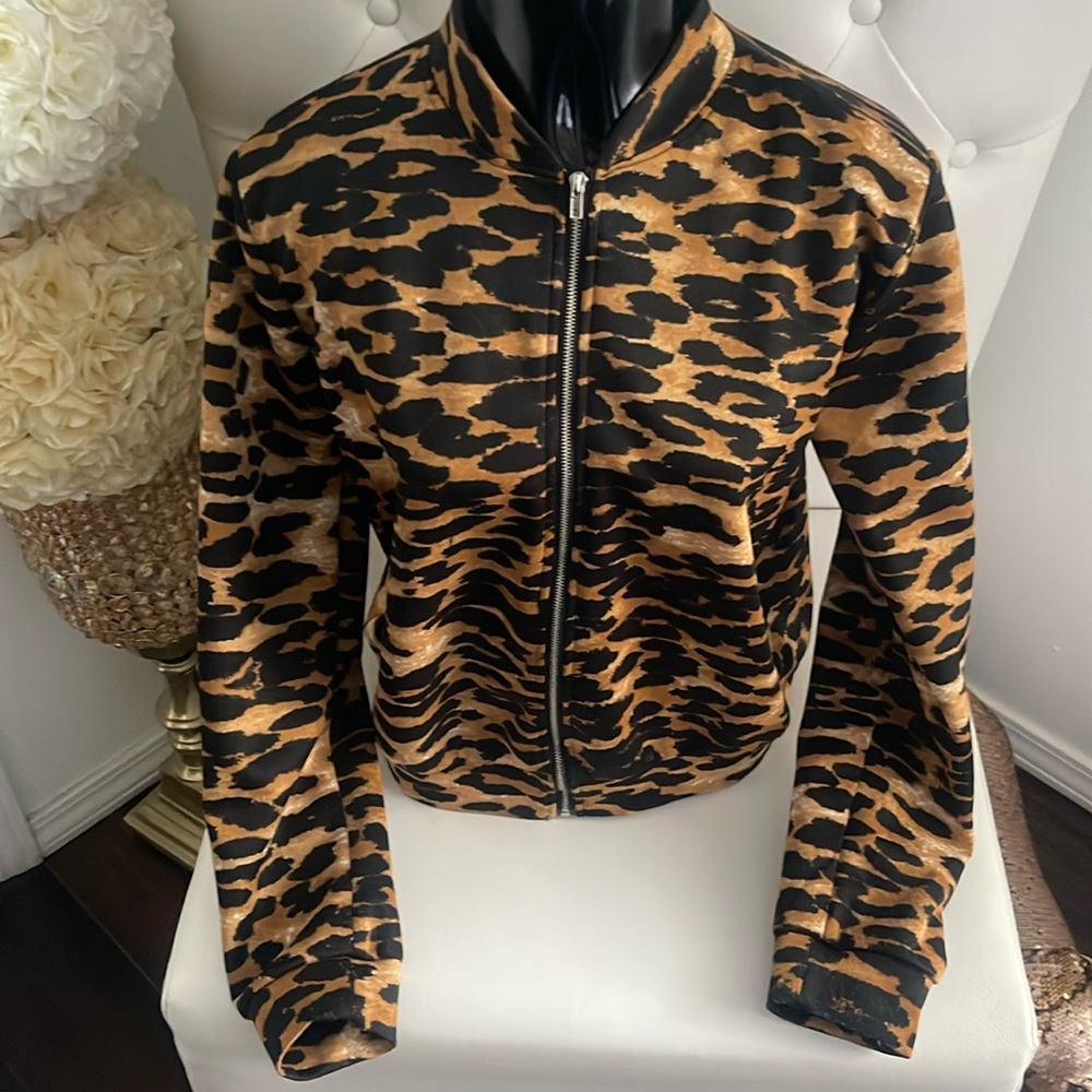 Leopard print womens boomer jacket